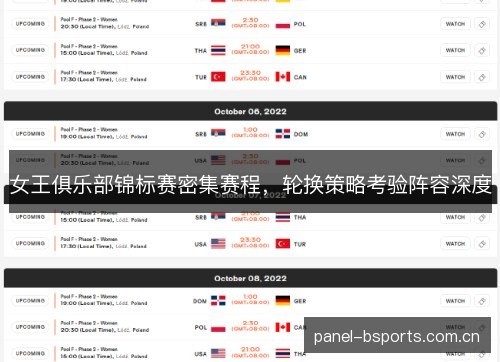 女王俱乐部锦标赛密集赛程,轮换策略考验阵容深度 女王俱乐部锦标赛密集赛程,轮换策略考验阵容深度